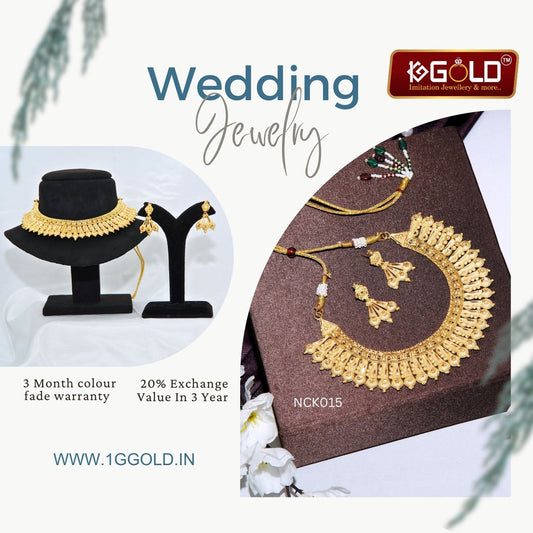 Graceful One Gram Gold Coated Necklace Set with Beautiful Design for Women - NCK015.