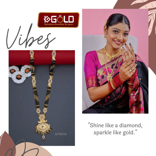 Graceful One Gram Gold Maharashtrian Ganthan with Floral Inspired Diamond Accents - GTN016. One Gram Gold available on 1ggold.in
