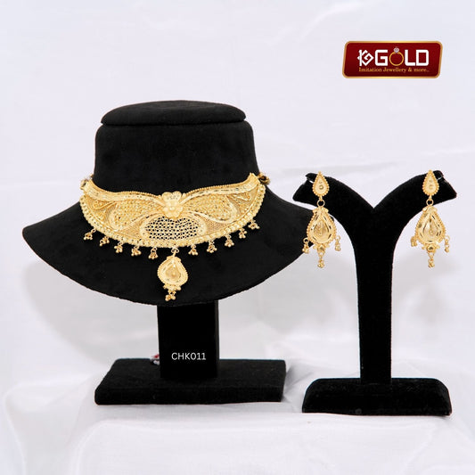 Graceful One Gram Gold Plated Choker Set with Exclusive Floral Design for Women - CHK011. 1 gram gold on 1ggold.in 