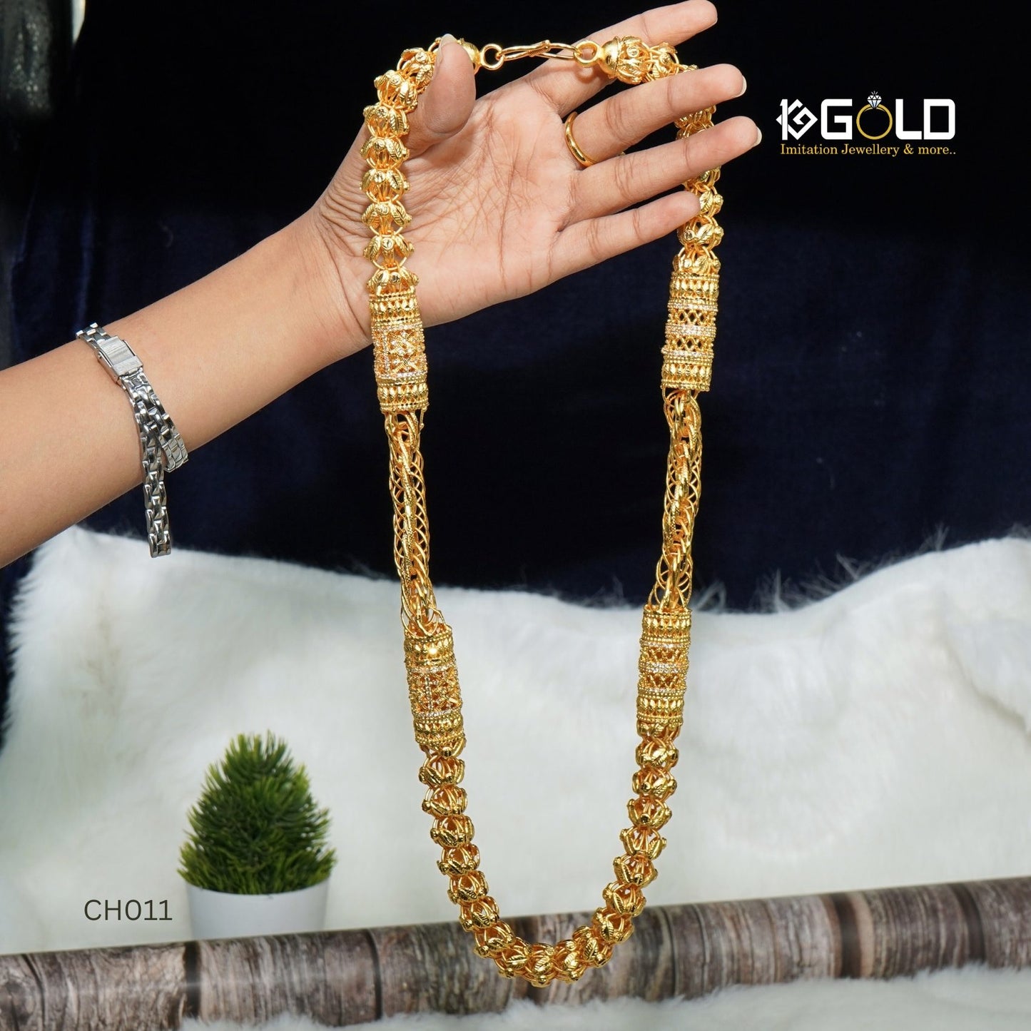 High Quality 2 IN 1 Men’s One Gram Gold Plated Diamond Chain in Traditional Rajwadi Design - CH011. 1 gram gold o n 1ggold.in 