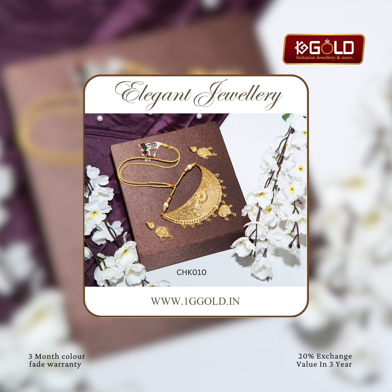 Lightweight One Gram Gold-Plated Exclusive Design Choker Set for Women - CHK010. 1 gram gold on 1ggold.in 