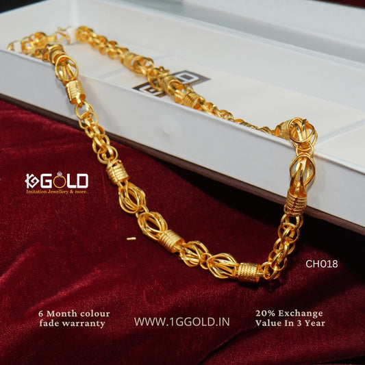 Linked Expensive looking Design High quality 1 Gram Gold Plated Chain For Men - CH018. 1 gram gold on 1ggold.in 
