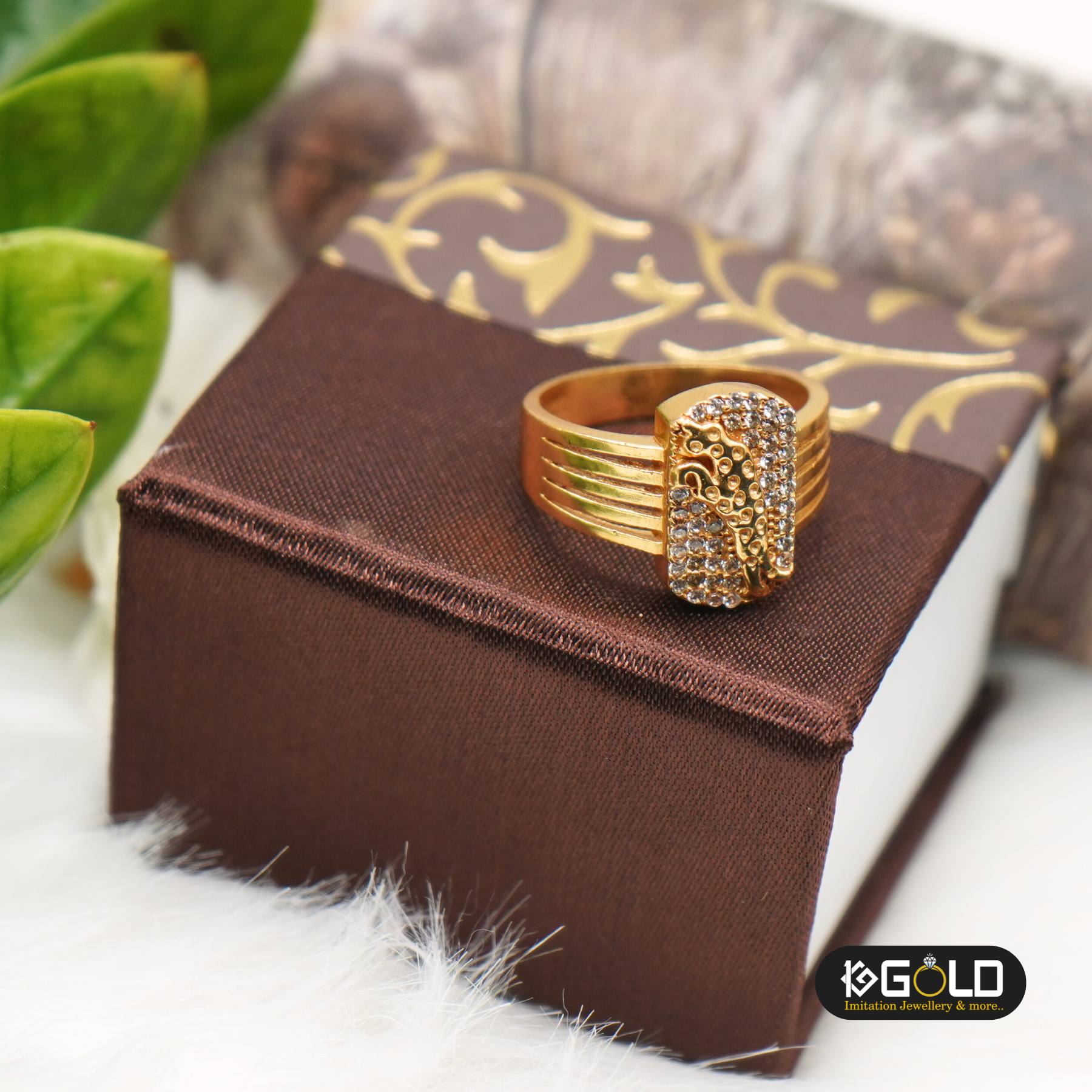 Men’s Gold Finished Ring with Delicate Diamond Adornments - RNM006. 1 gram gold on 1ggold.in 