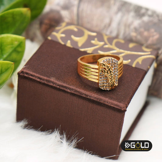 Men’s Gold Finished Ring with Delicate Diamond Adornments - RNM006. 1 gram gold on 1ggold.in 
