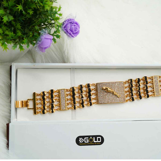 Men’s One Gram Gold Rudraksha Bracelet with Regal Jaguar Design - BRC002. 1 gram gold on 1ggold.in  