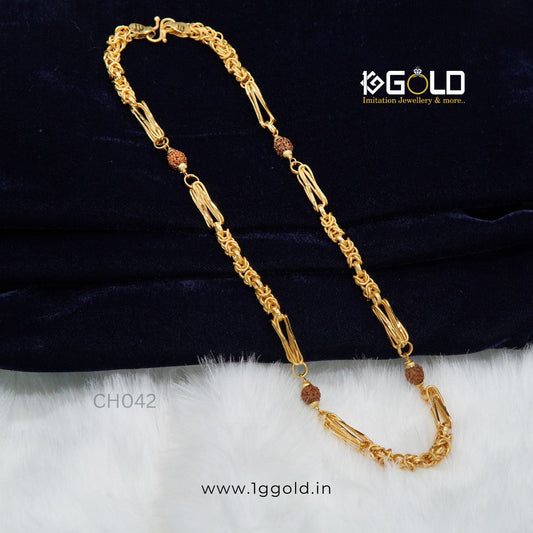 Modern Design Premium Gold Coated Rudraksha chain for Men - CH042. 1 gram gold on 1ggold.in 