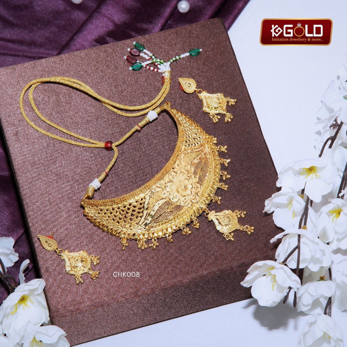 One Gram Gold Choker Necklace Set with Unique Design for Women - CHK00. 1 gram gold on 1ggold.in  