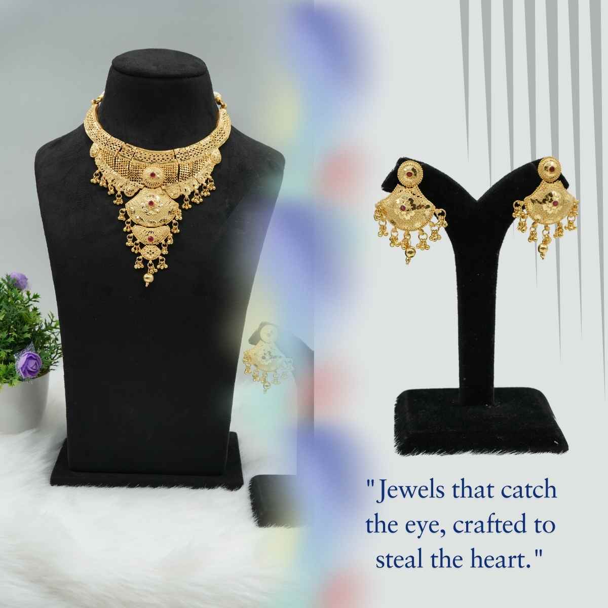 One Gram Gold Coated Necklace Set with Elegant Design for Women - NCK008. 1 gram gold on 1ggold.in  