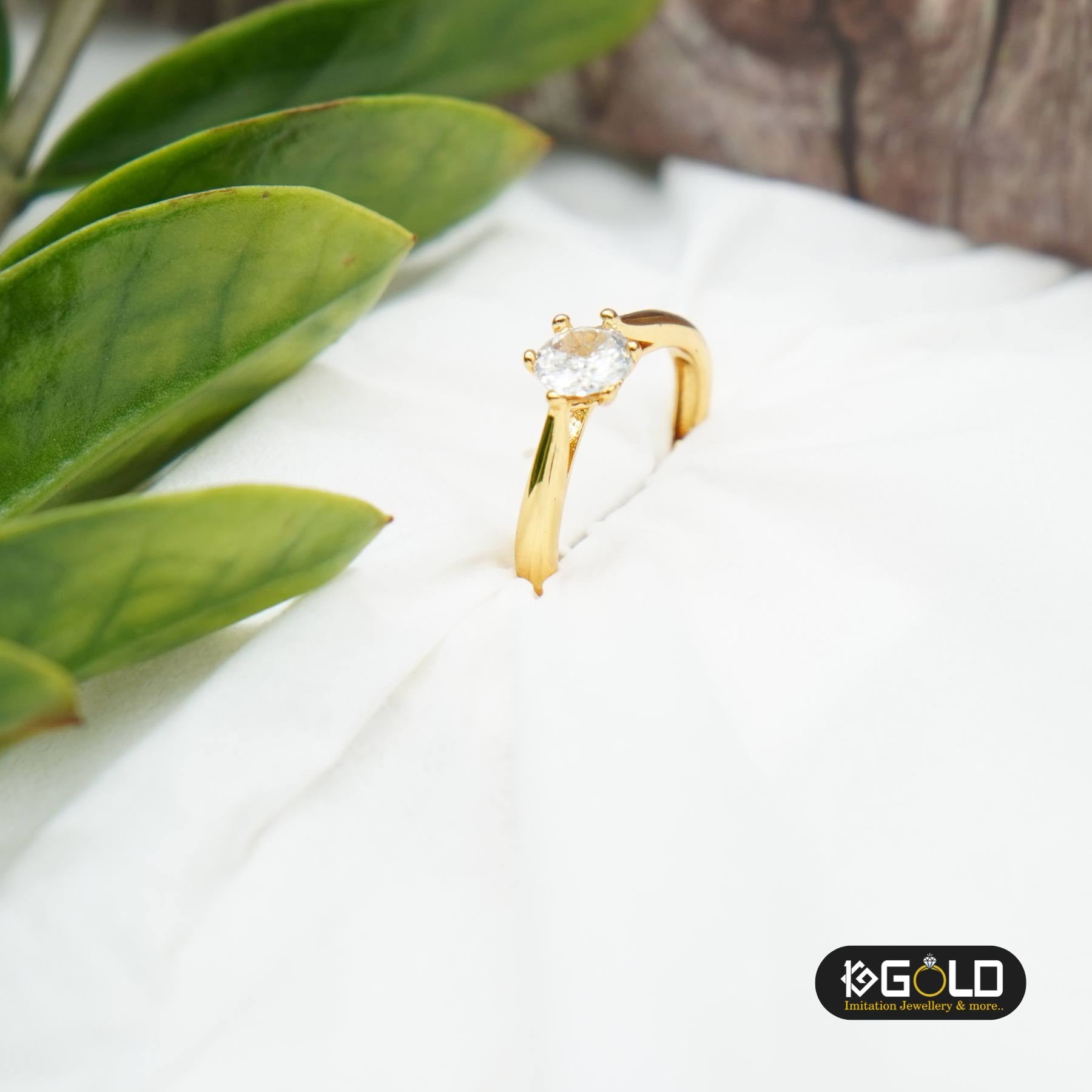 One Gram Gold Finished Ring for Women with One Dazzling Diamond - RNW009. 1 gram gold on 1ggold.in 