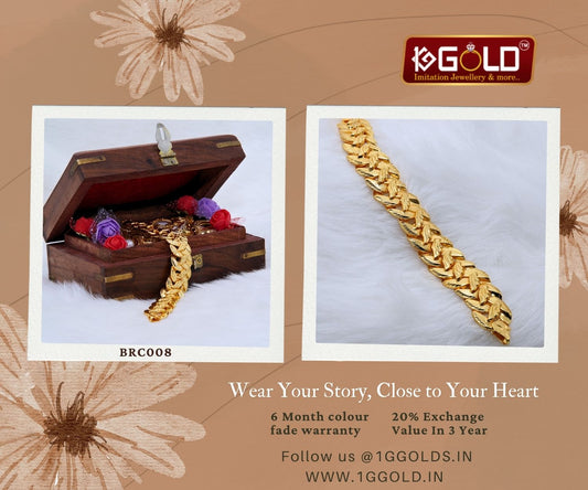One Gram Gold Men's Bracelet with Bold Design - BRC008. 1 gram gold on 1ggold.in  