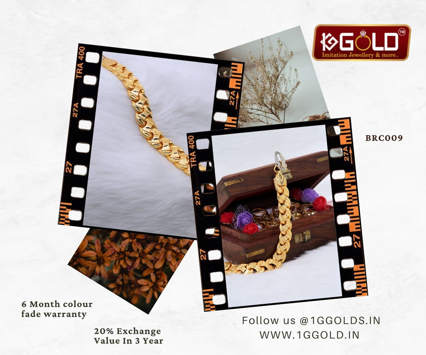 One Gram Gold Plated Bracelet for Men with Modern Bold Design - BRC009. 1 gram gold on 1ggold.in  