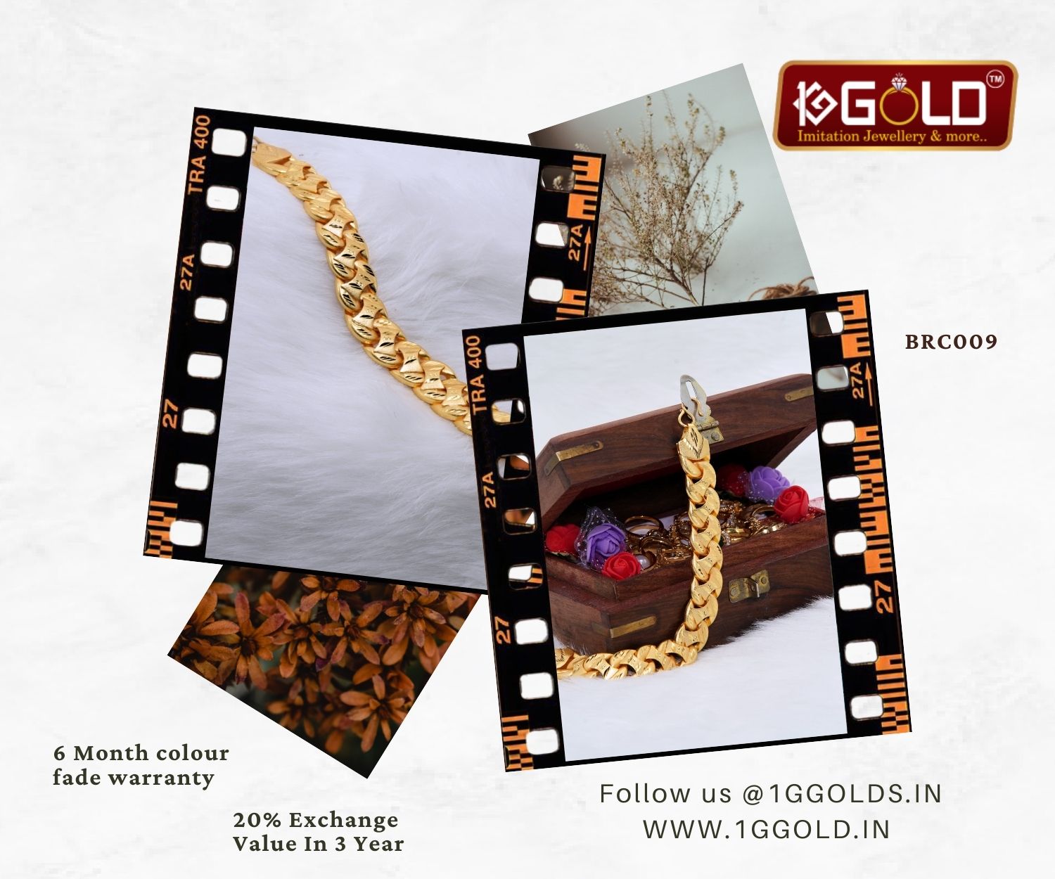 One Gram Gold Plated Bracelet for Men with Modern Bold Design - BRC009. 1 gram gold on 1ggold.in  