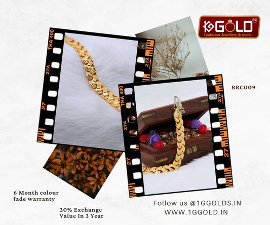 One Gram Gold Plated Bracelet for Men with Modern Bold Design - BRC009. 1 gram gold on 1ggold.in  
