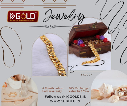 One Gram Gold Plated Bracelet with Elegant Floral Patterns for Men - BRC007. 1 gram gold on 1ggold.in  