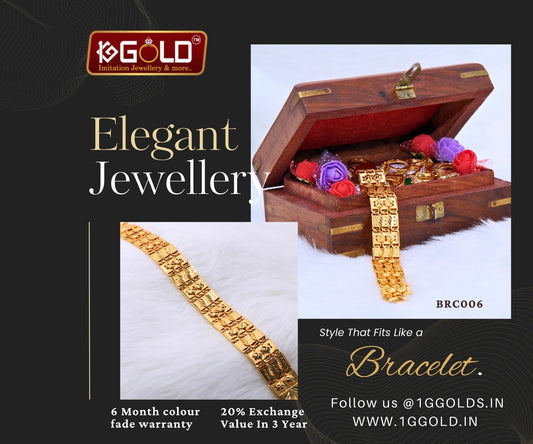 One Gram Gold Plated Bracelet with Modern Design for Men - BRC006. 1 gram gold on 1ggold.in 