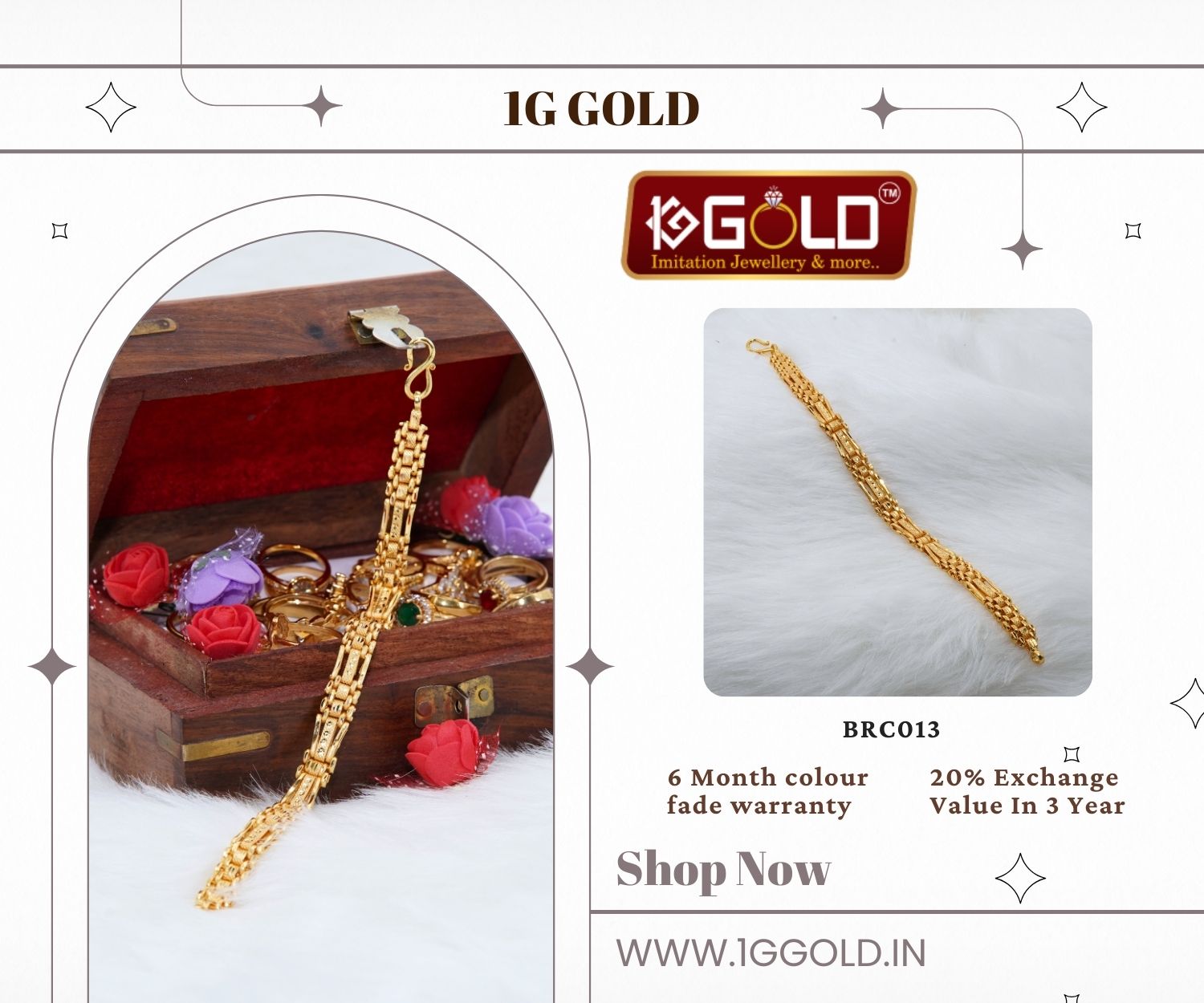 One Gram Gold Plated Men's Bracelet with Formed Elements - BRC013. 1 gram gold on 1ggold.in  