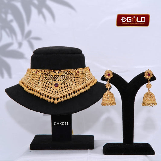 Premium 1 Gram Gold Chokar Necklace Set with Rich Design for Women - CHK012. 1 gram gold on 1ggold.in  