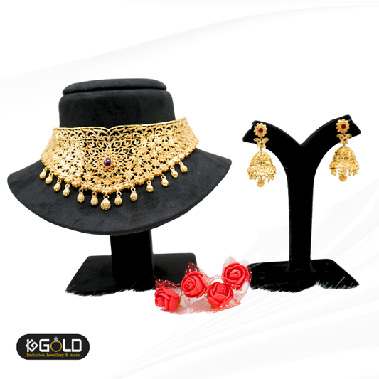 Premium 1 Gram Gold Plated Chokar Necklace Set with Rich Design for Women - CHK012. 1 gram gold on 1ggold.in  