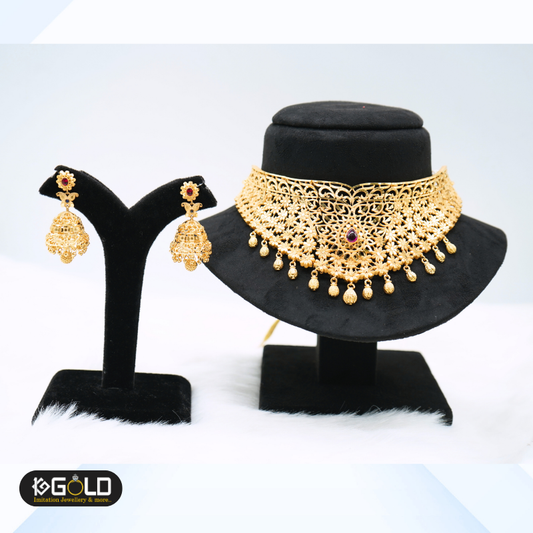 Premium One Gram Gold Chokar Necklace Set with Rich Design for Women - CHK012. 1 gram gold on 1ggold.in  
