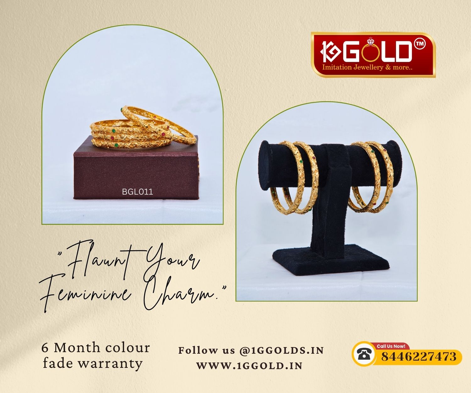 Radiant Gem Studded 1 Gram Gold Bangle Set (4 Bangles) - BGL011. 1 gram gold on 1ggold.in 