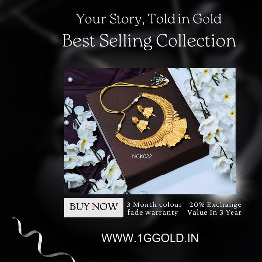 Refined One Gram Gold Coated Necklace Set with Graceful Design for Women - NCK022. 1 gram gold on 1ggold.in  