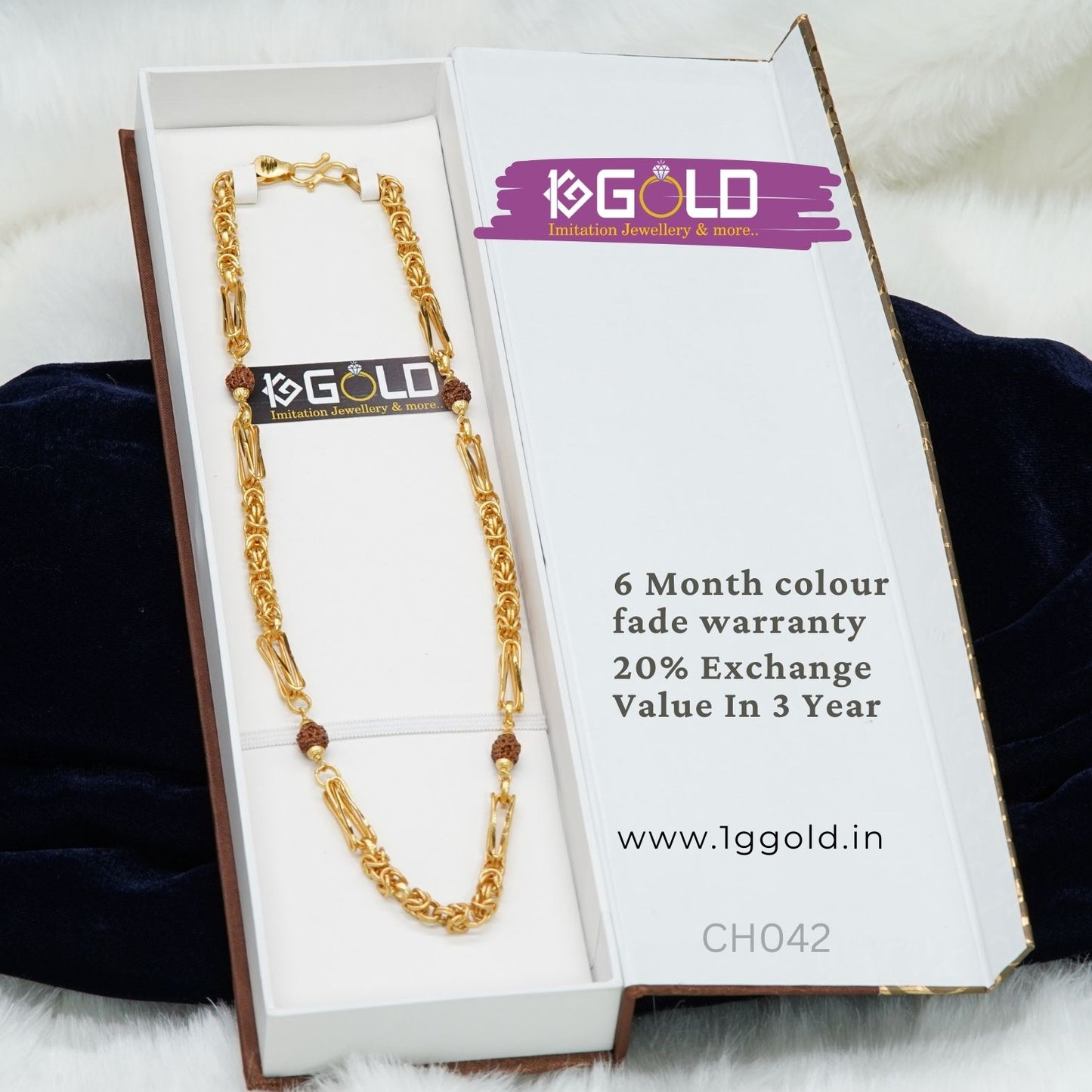 Royal Modern Design Luxury Gold Coated Rudraksha chain for Men - CH043. 1 gram gold on 1ggold.in 