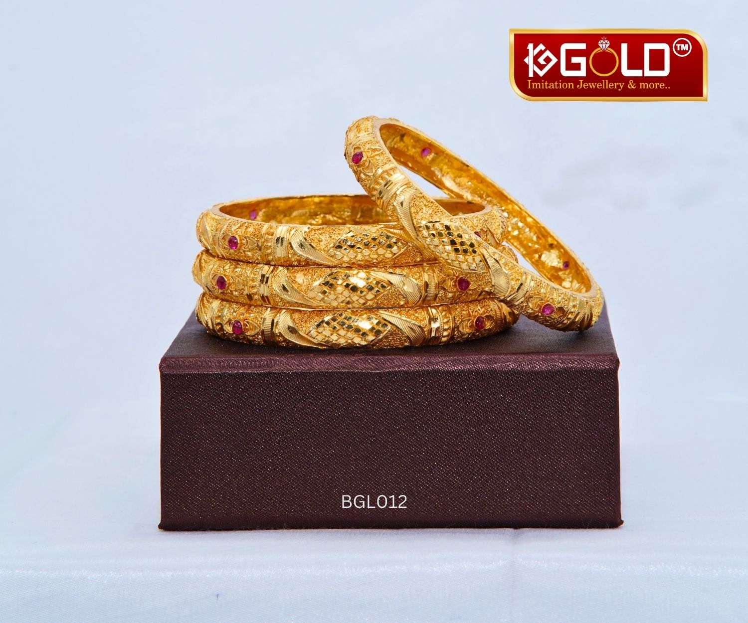 Royal Stone Detailed 1 Gram Gold Plated Bangle Set (4 Pieces) - BGL012. 1 gram gold on 1ggold.in