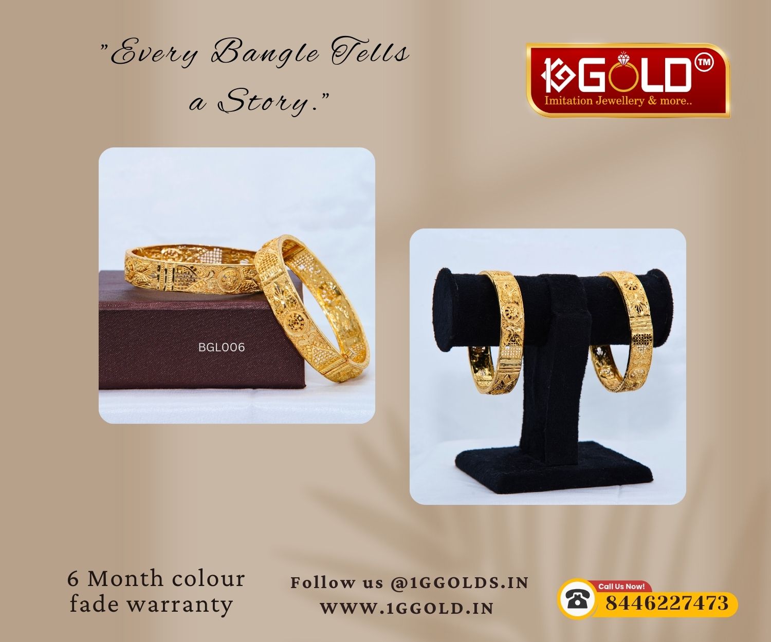 Sleek 1 Gram Gold Bangles for Ladies - BGL006. 1 gram gold on 1ggold.in 