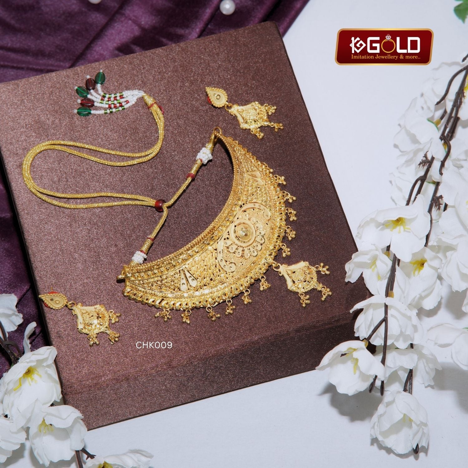 Sophisticated 1 Gram Gold Coated Choker Set for Women - CHK009. 1 gram gold on 1ggold.in  