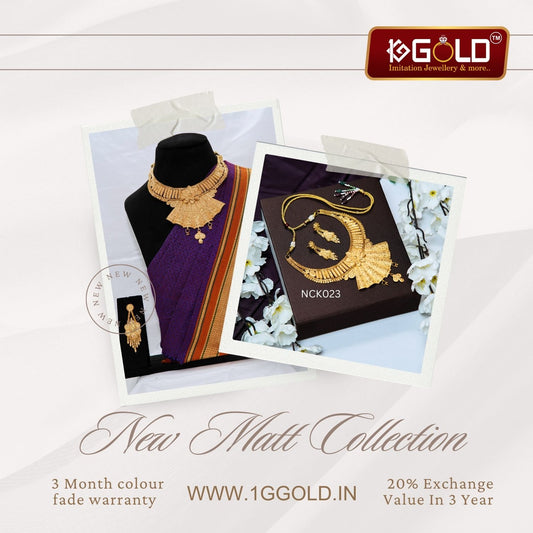 Sophisticated One Gram Gold Coated Necklace Set with Gorgeous Design for Women -NCK023. 1 gram gold on 1ggold.in  