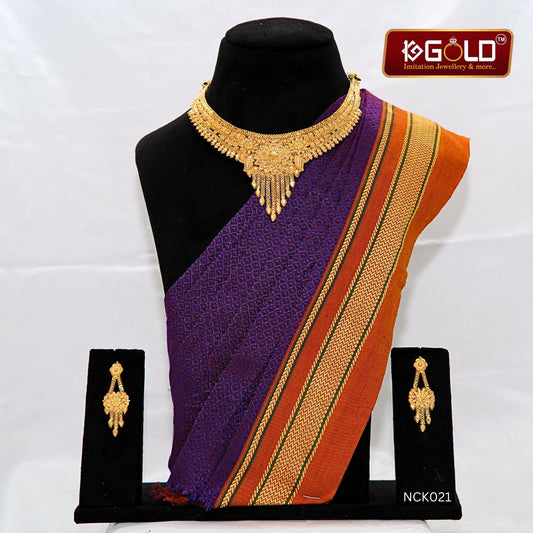 Stylish 1 Gram Gold Coated Necklace Set with Intricate Design for Women - NCK021. 1 gram gold on 1ggold.in 