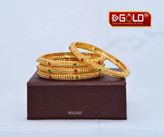 Stylish Stone Inlaid 1 Gram Gold Plated Bangle Set (4 Pieces) - BGL010. 1 gram gold on 1ggold.in 