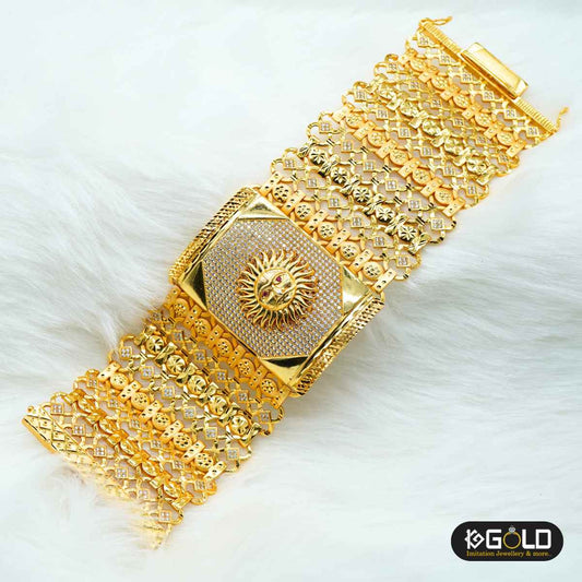 Sun Symbol 1 Gram Gold Plated Men's Bracelet with Diamond Accents- BRC001. 1 gram gold on 1ggold.in 