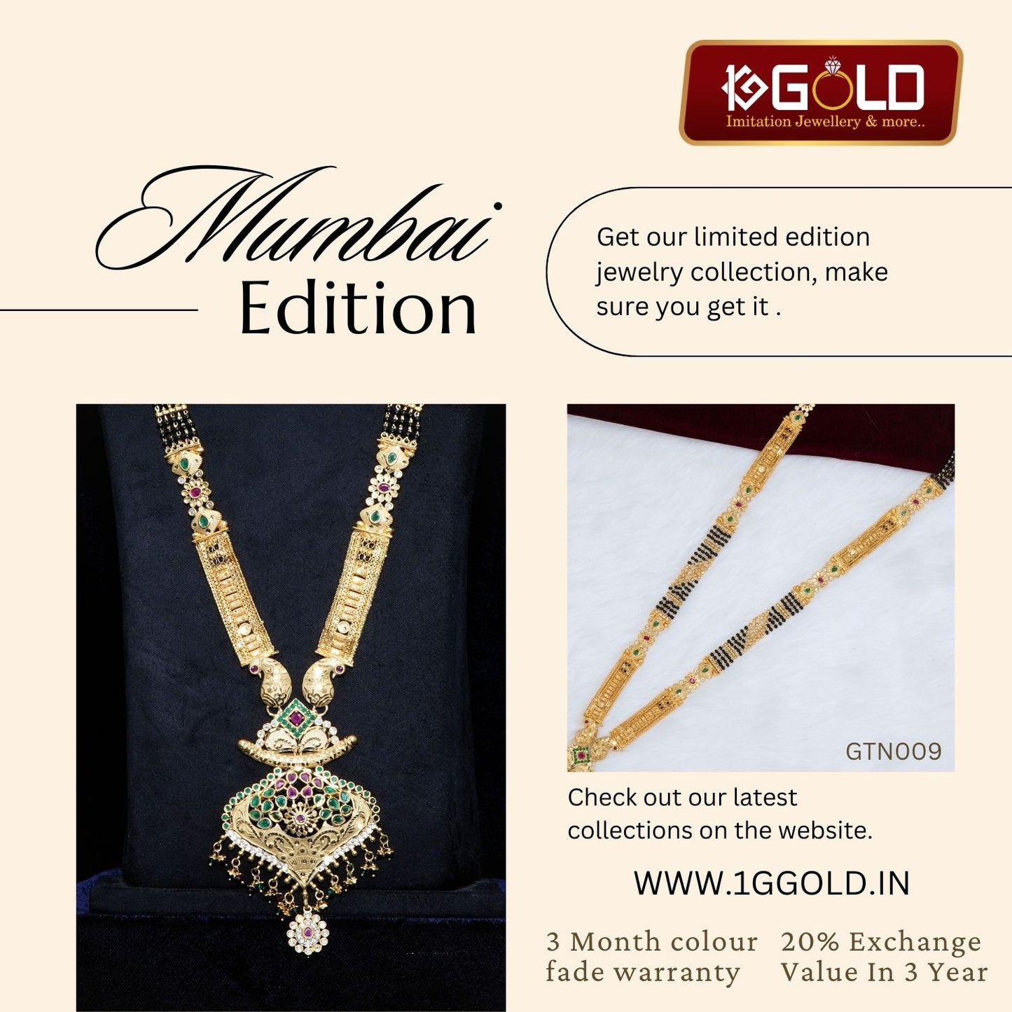 Superior Quality 1 Gram Gold Plated Maharashtrian Ganthan with Diamond Accents for Women - GTN009. 1 gram gold on 1ggold.in 