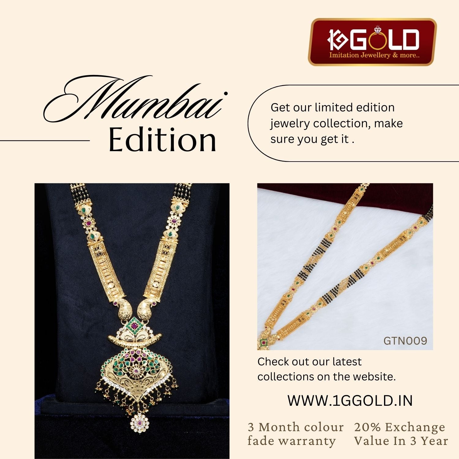 Superior Quality 1 Gram Gold Plated Maharashtrian Ganthan with Diamond Accents for Women - GTN009. 1 gram gold on 1ggold.in 